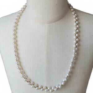 White and Gold Tone Weaved Bead Necklace
